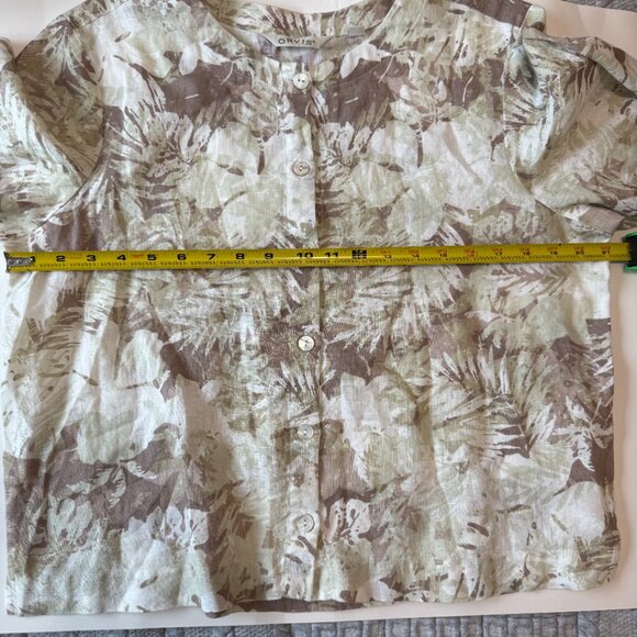 Orvis 100% Linen Women's Button-Up Short Sleeve Top Medium Tropical Floral Tan - Picture 6 of 6